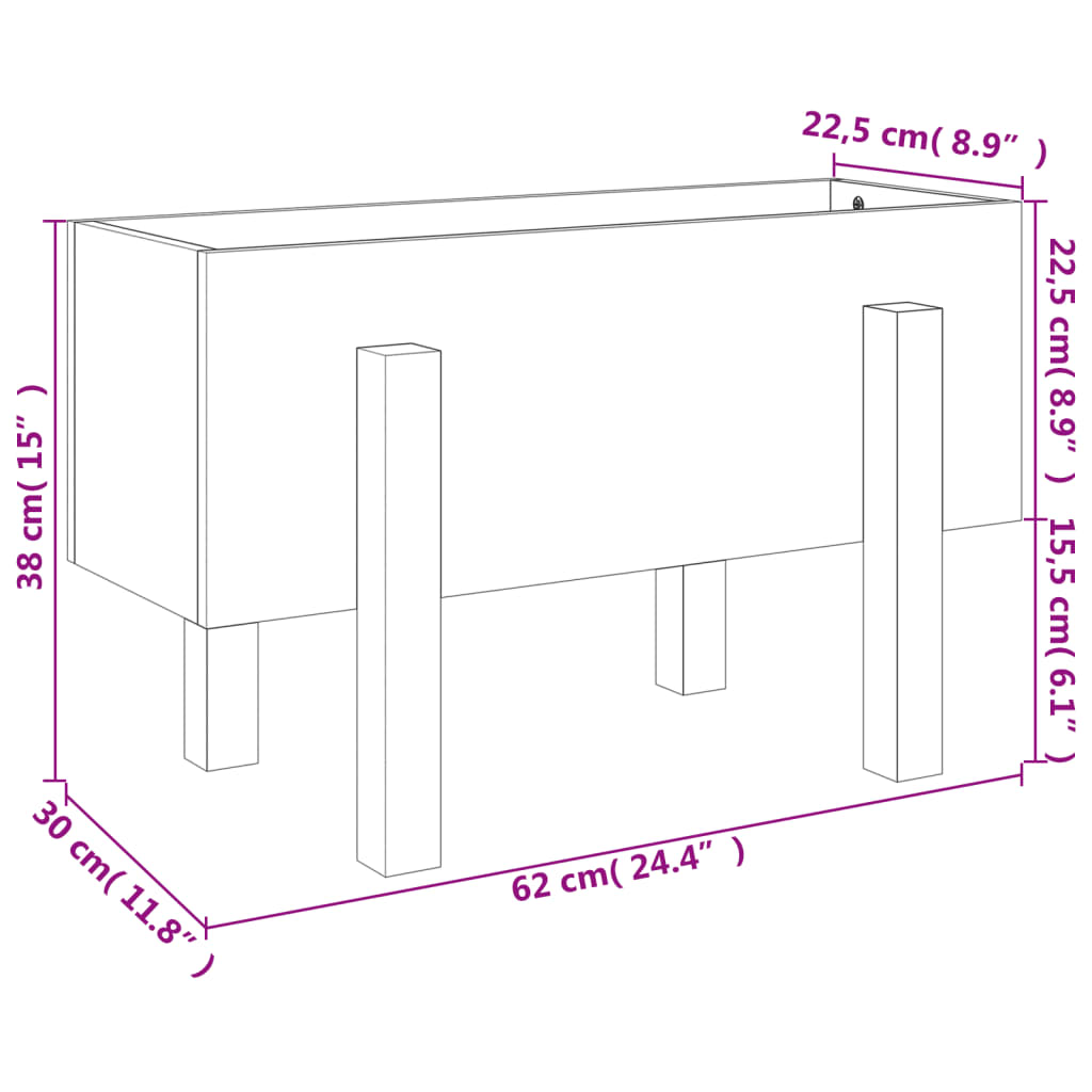 Vaso/floreira de jardim 62x30x38 cm pinho maciço cinzento