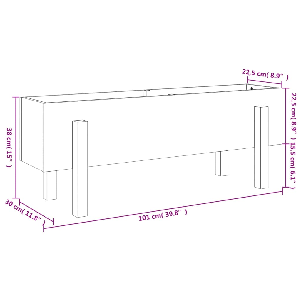 Canteiro elevado de jardim 101x30x38 cm pinho maciço branco