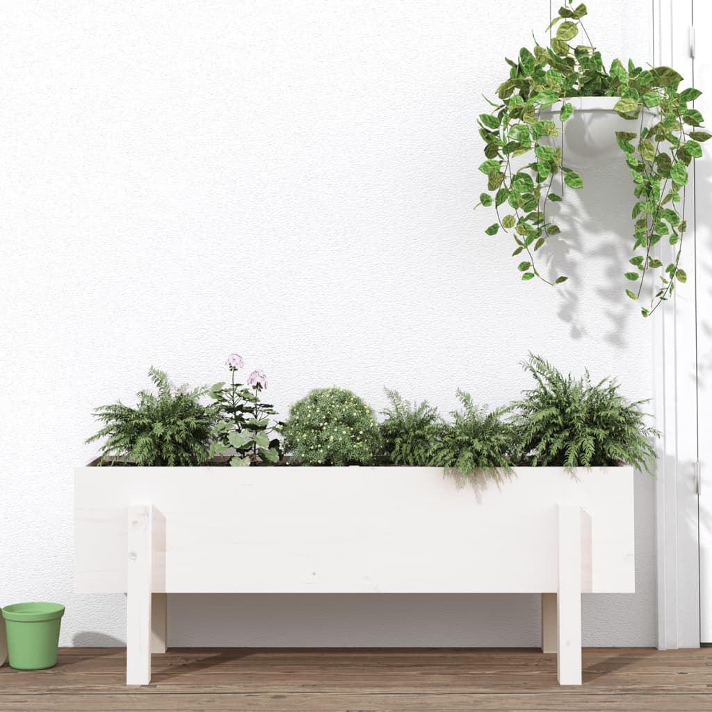 Canteiro elevado de jardim 101x30x38 cm pinho maciço branco