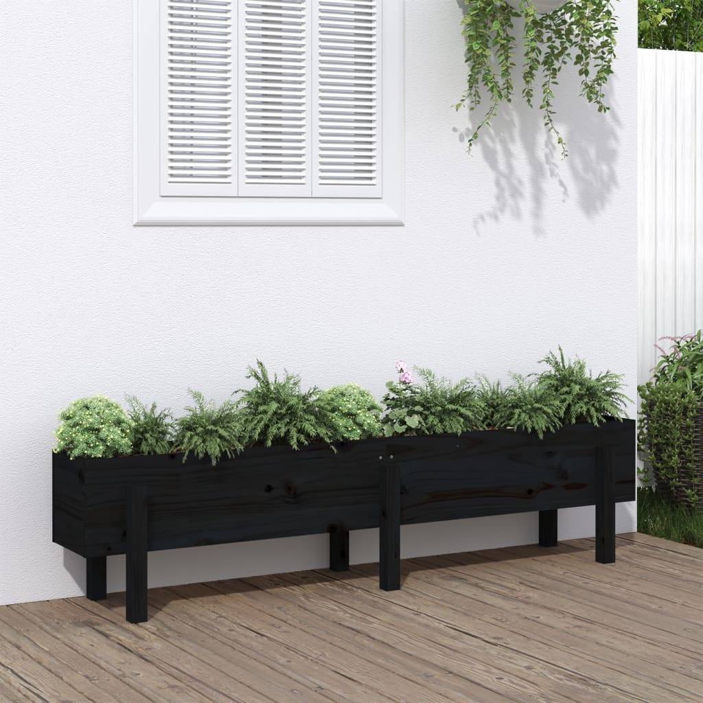 Canteiro elevado de jardim 160x30x38 cm pinho maciço preto