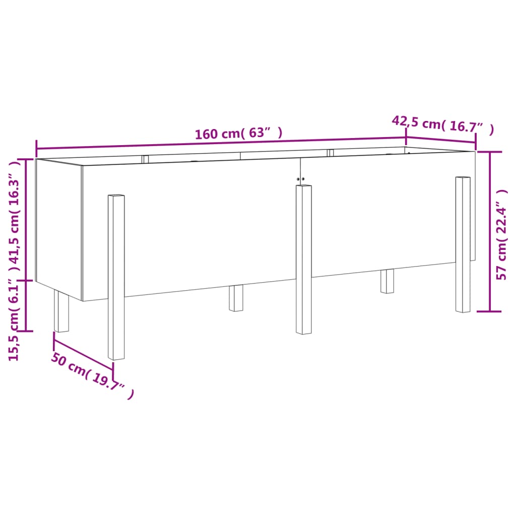 Canteiro elevado de jardim 160x50x57 cm pinho maciço