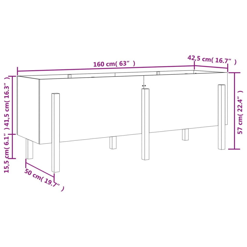 Canteiro elevado de jardim 160x50x57 cm pinho maciço cinzento