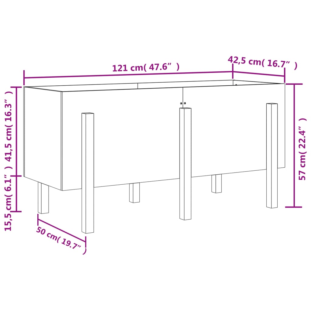 Canteiro elevado de jardim 121x50x57 cm pinho maciço cinzento