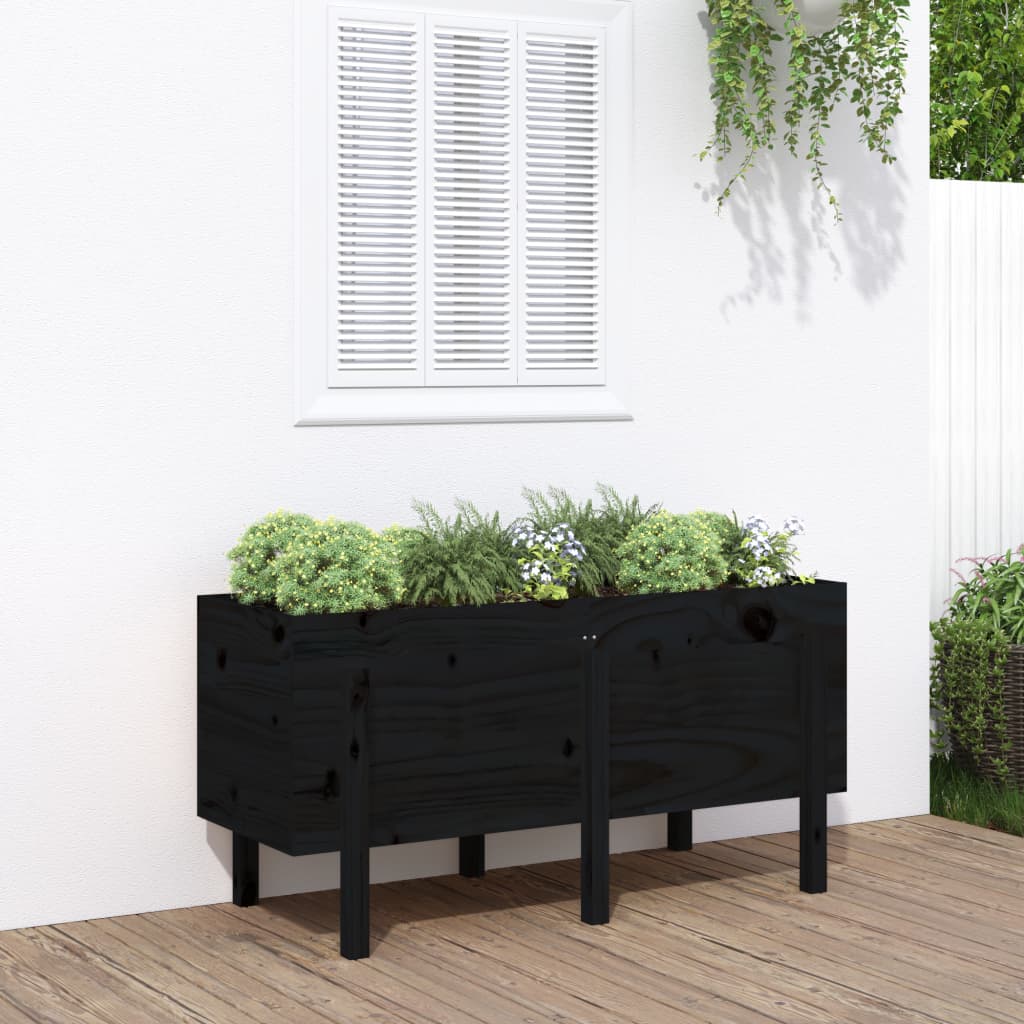 Canteiro elevado de jardim 121x50x57 cm pinho maciço preto