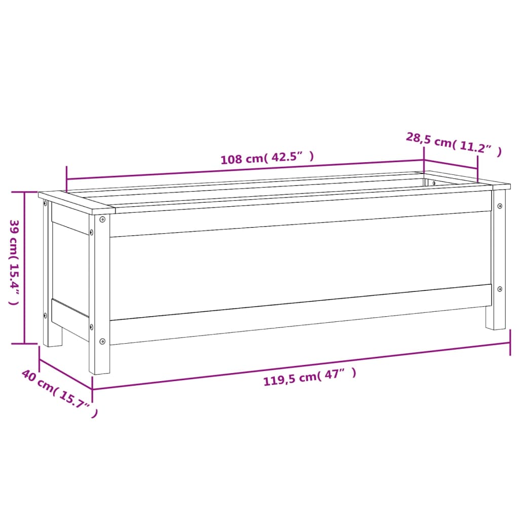 Canteiro elevado de jardim 119,5x40x39 cm pinho maciço branco