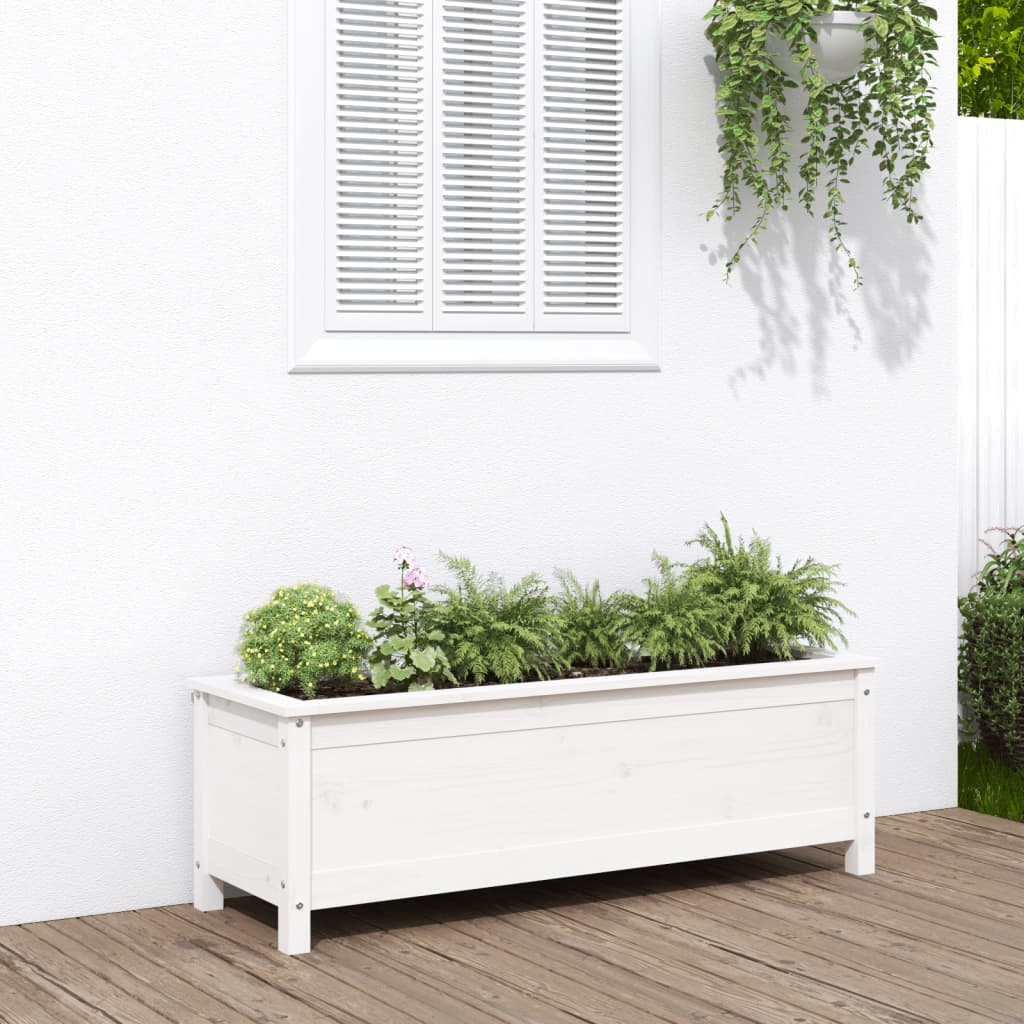 Canteiro elevado de jardim 119,5x40x39 cm pinho maciço branco