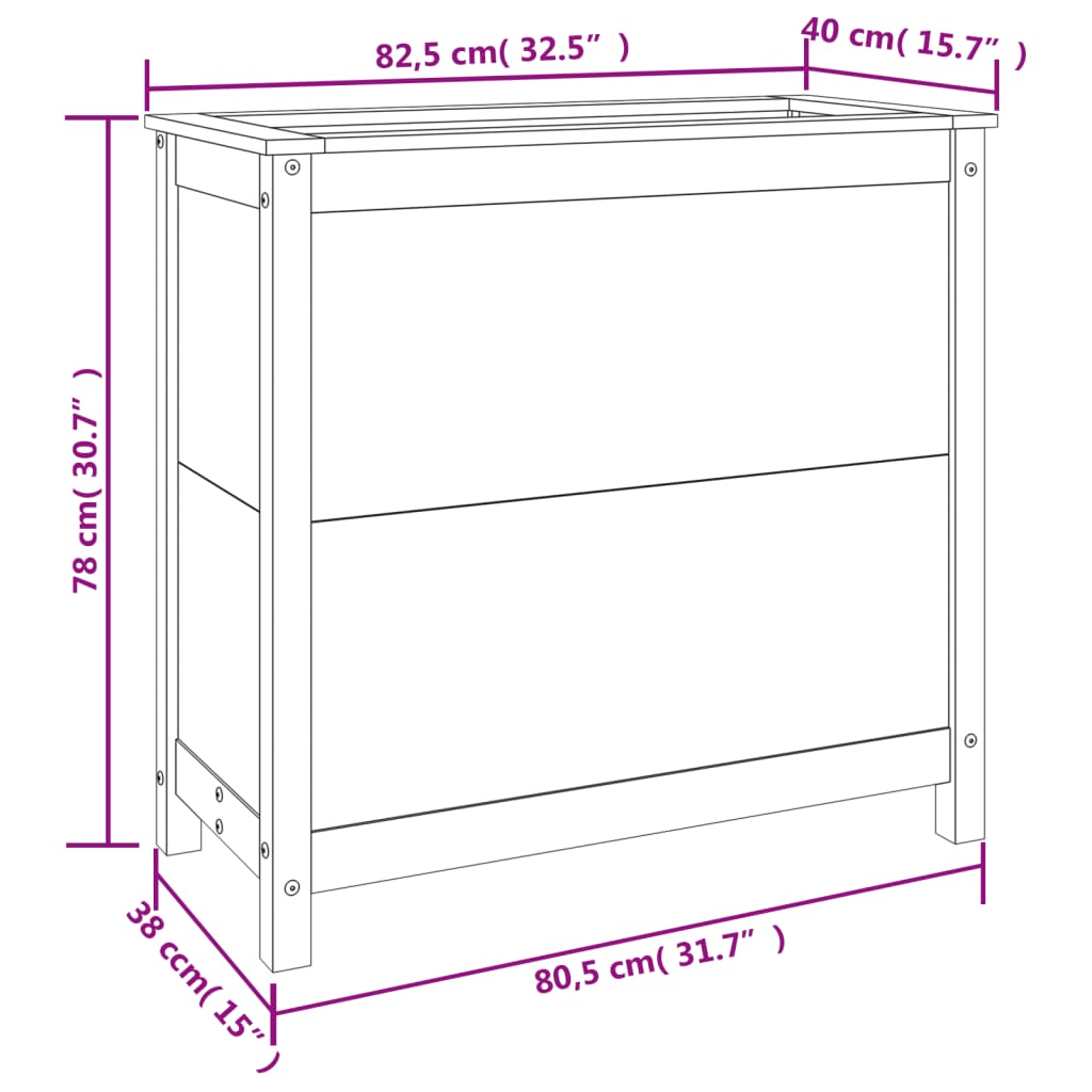 Vaso/floreira de jardim 82,5x40x78 cm pinho maciço branco