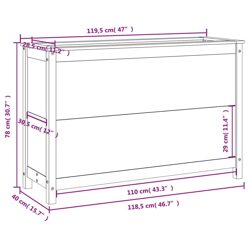 Canteiro elevado de jardim 119,5x40x78 cm pinho maciço branco