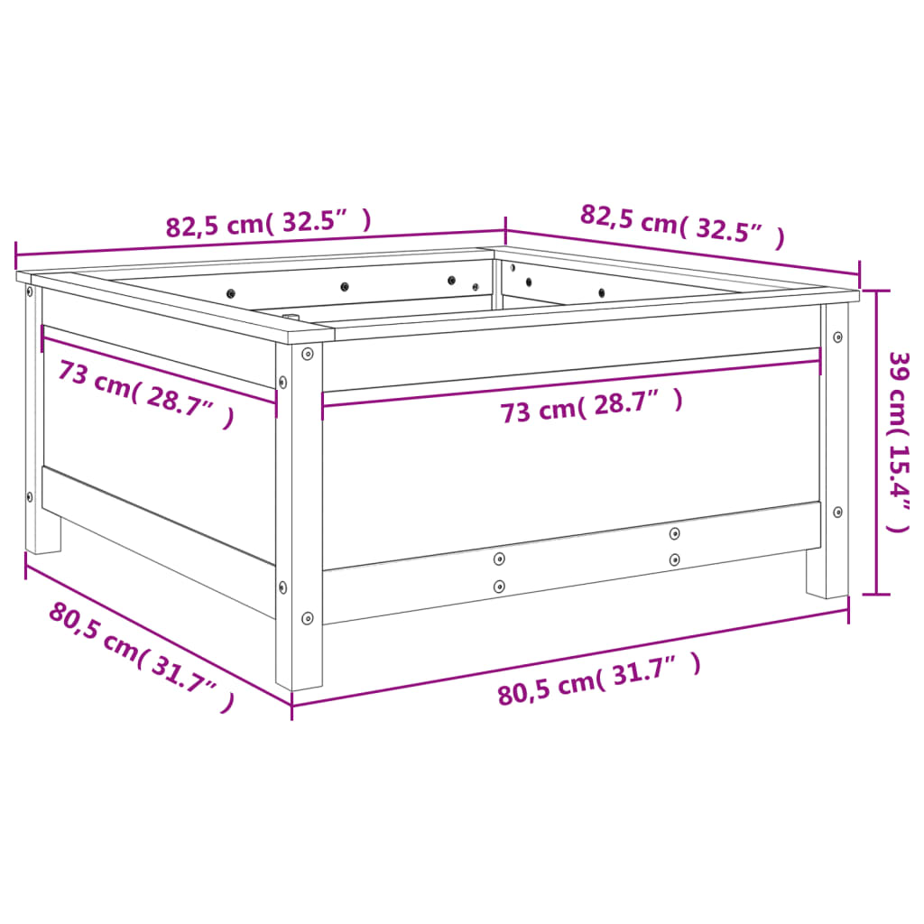 Vaso/floreira de jardim 82,5x82,5x39 cm pinho maciço branco