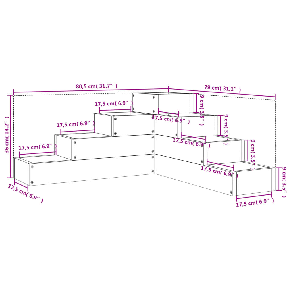 Floreira de jardim com 4 níveis 80,5x79x36 cm pinho maciço