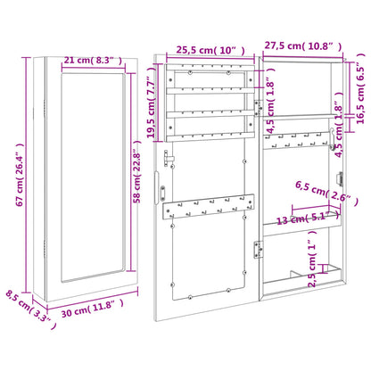 Móvel para joias de parede espelhado 30x8,5x67 cm branco