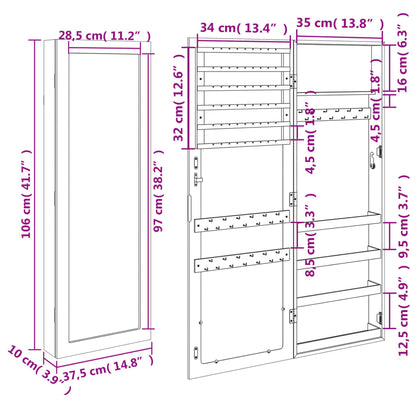 Móvel para joias de parede espelhado 37,5x10x106 cm branco