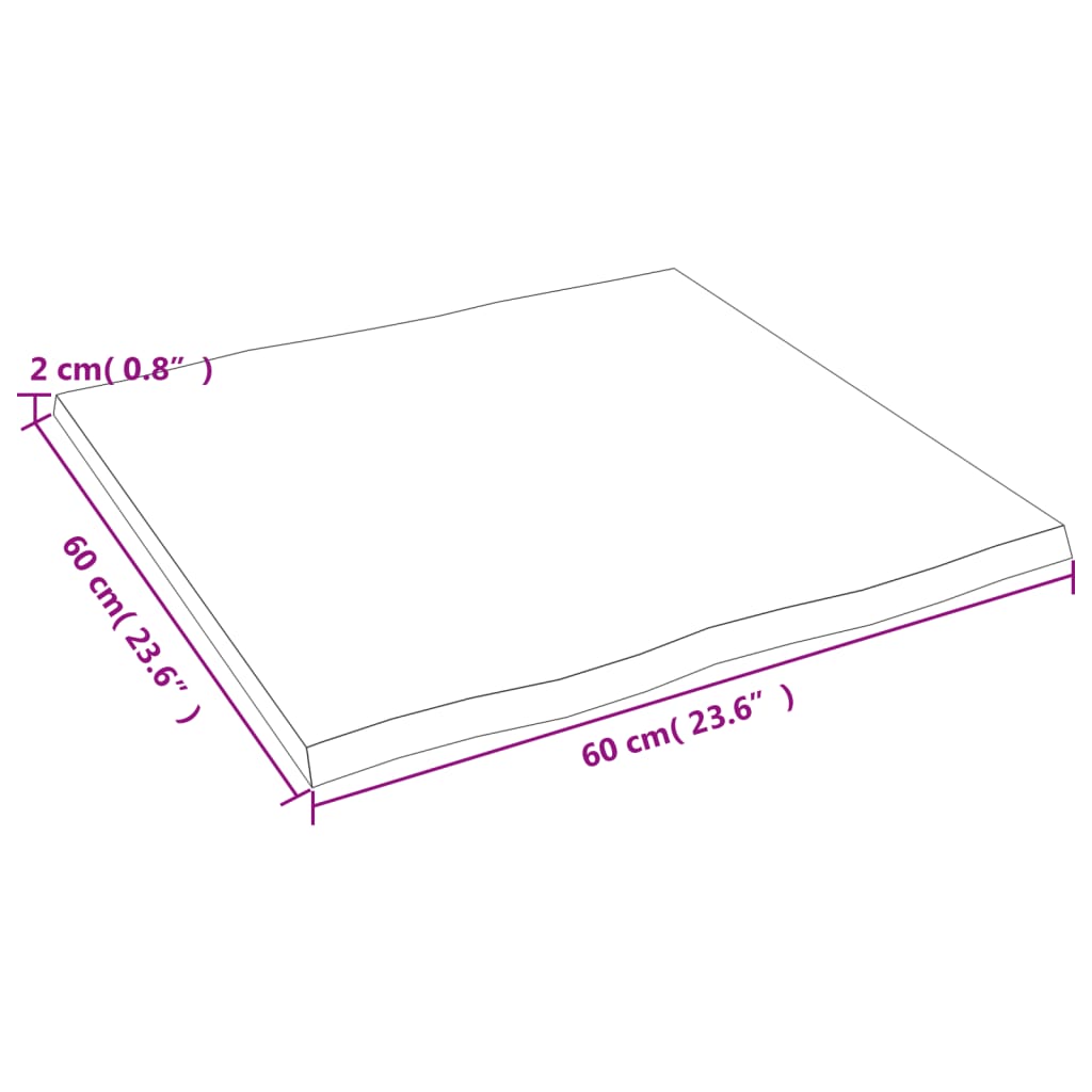 Tampo mesa 60x60x2cm carvalho tratado borda viva castanho-claro