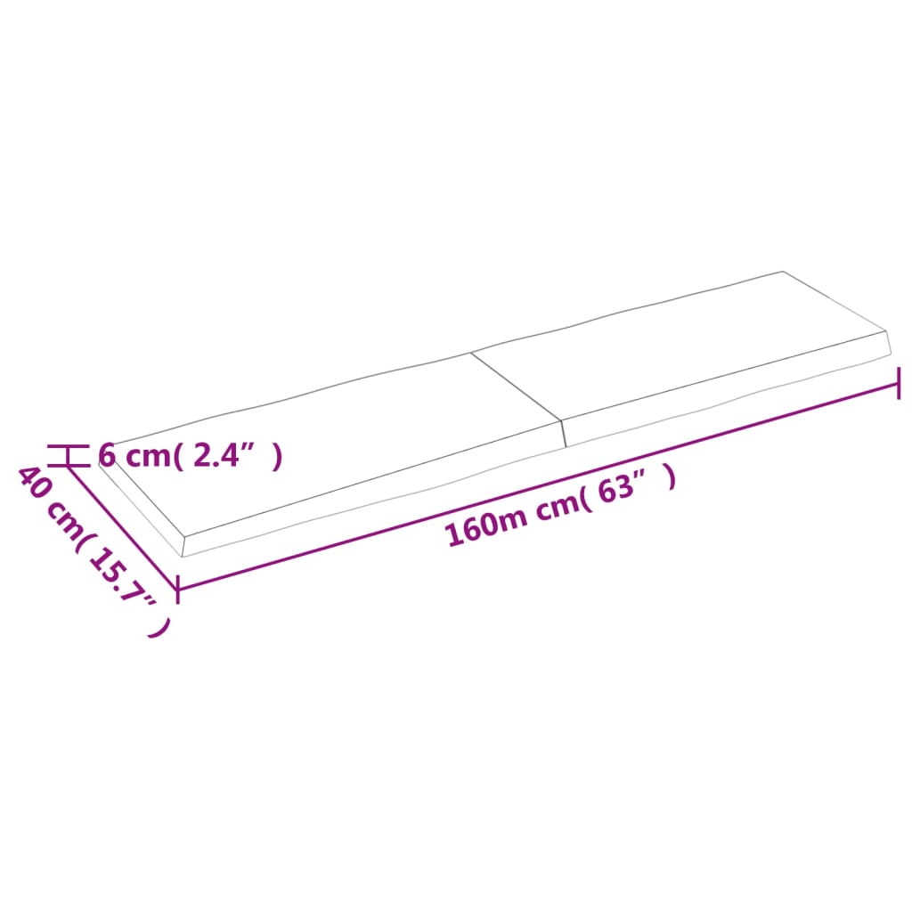 Tampo mesa 160x40x6 carvalho tratado borda viva castanho-claro