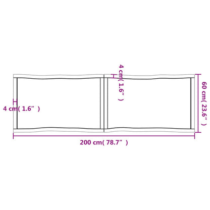 Tampo mesa 200x60x4 carvalho tratado borda viva castanho-claro