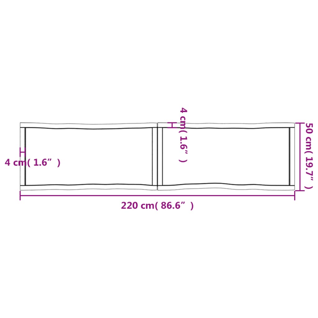 Tampo mesa 220x50x4 carvalho tratado borda viva castanho-claro