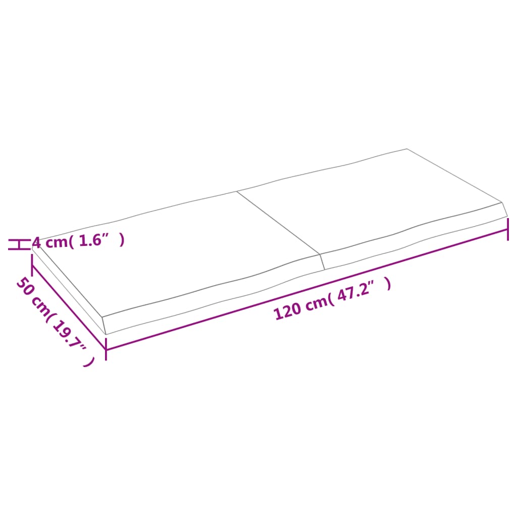 Tampo mesa 120x50x4 carvalho tratado borda viva cinza-escuro