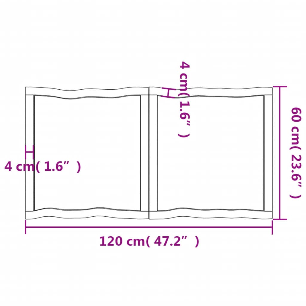 Tampo mesa 120x60x6 carvalho tratado borda viva cinza-escuro