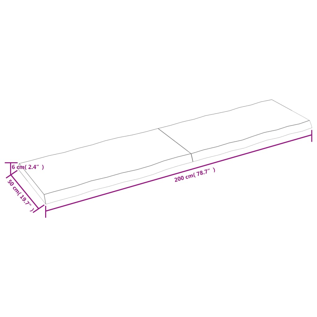 Tampo mesa 200x50x6 carvalho tratado borda viva cinza-escuro