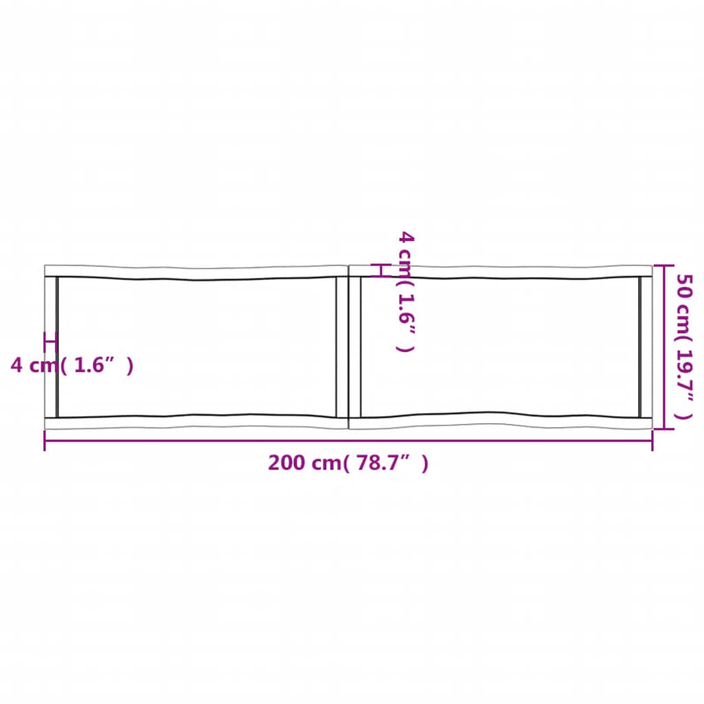 Tampo mesa 200x50x6 carvalho tratado borda viva cinza-escuro