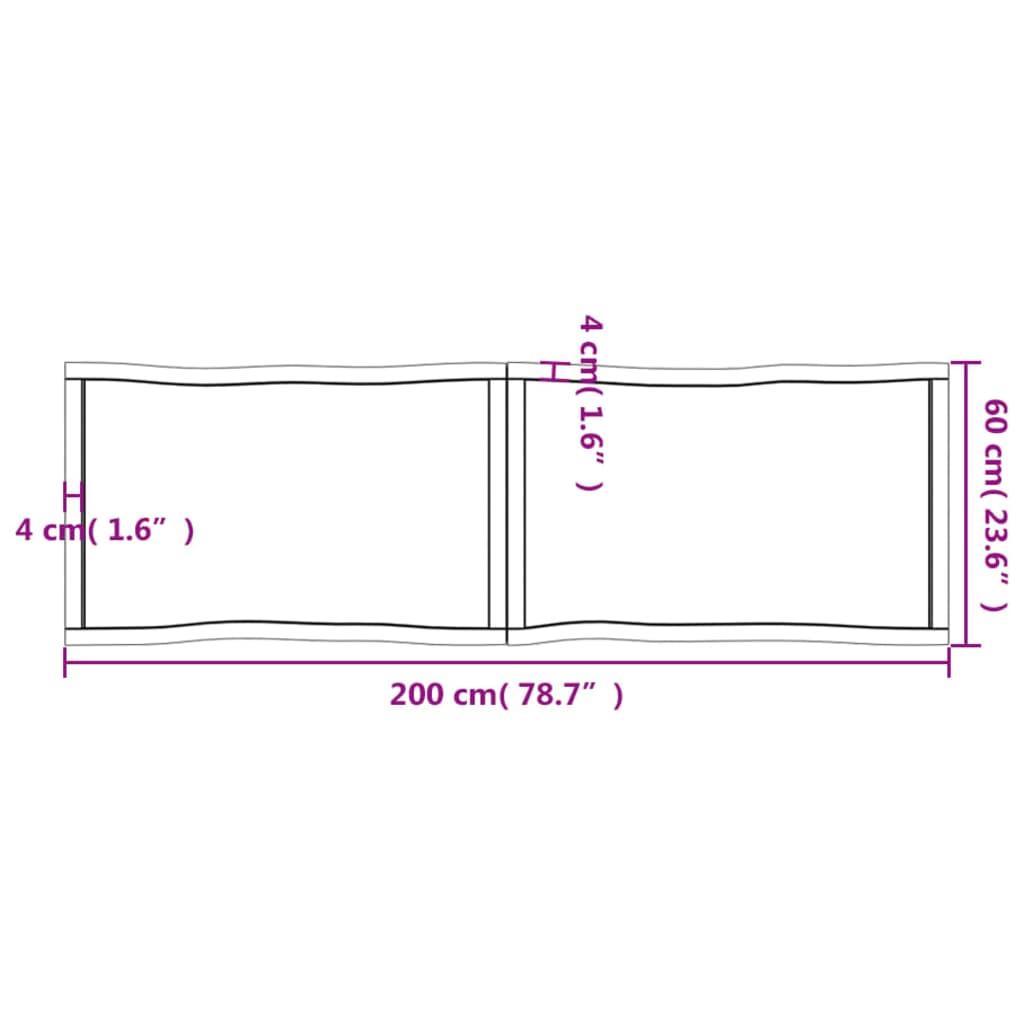 Tampo mesa 200x60x6 carvalho tratado borda viva cinza-escuro