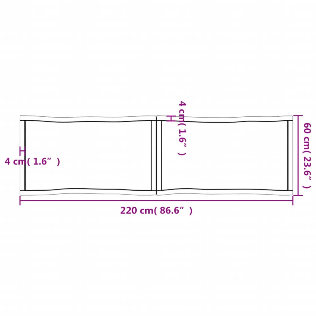 Tampo mesa 220x60x4 carvalho tratado borda viva cinza-escuro