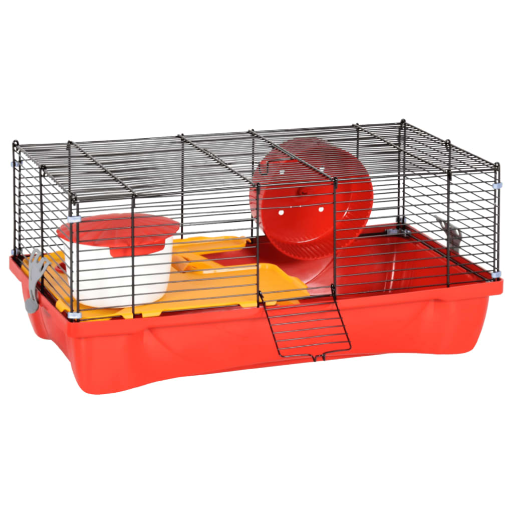 Gaiola p/ hamster 58x32x36 cm polipropileno e metal vermelho