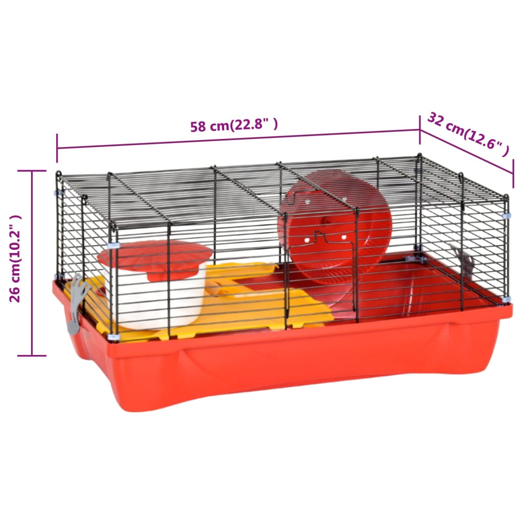 Gaiola p/ hamster 58x32x36 cm polipropileno e metal vermelho