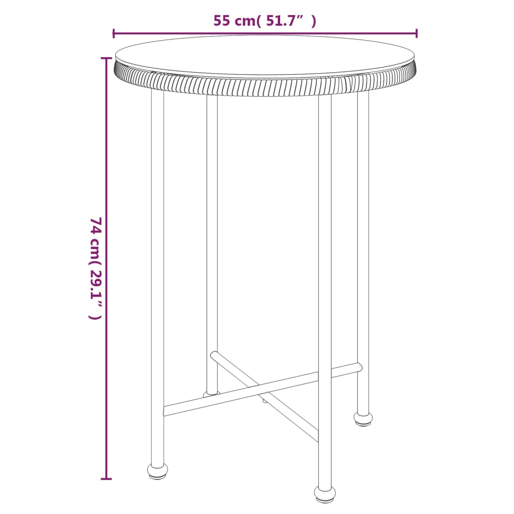 3 pcs conjunto de jantar para jardim vime PE preto