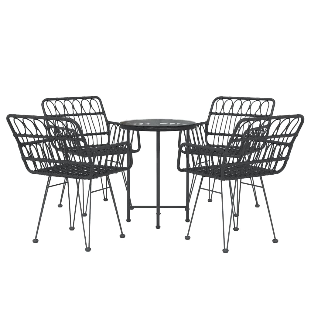 5 pcs conjunto de jantar p/ jardim vime PE preto