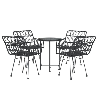 5 pcs conjunto de jantar p/ jardim vime PE preto