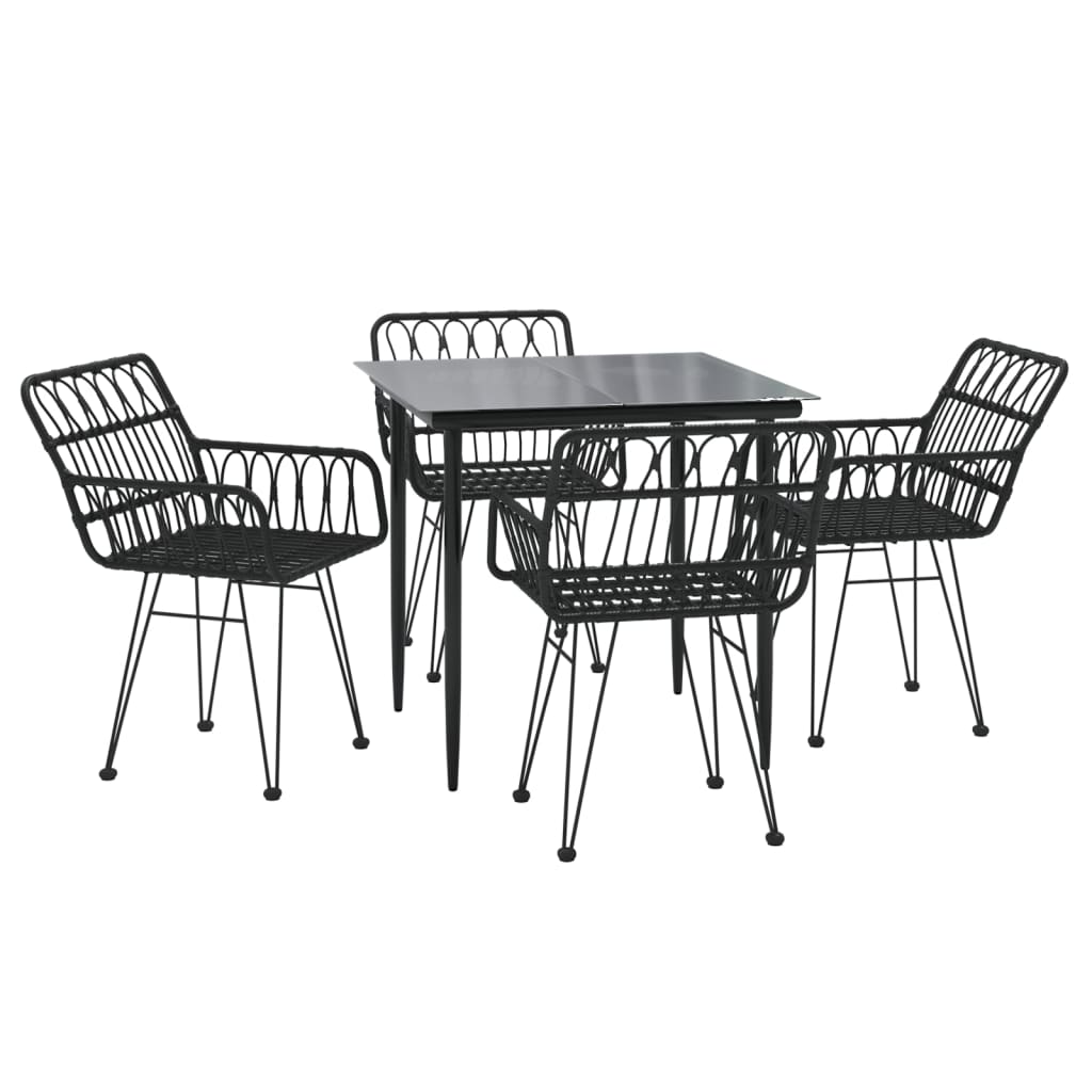 5 pcs conjunto de jantar p/ jardim vime PE preto