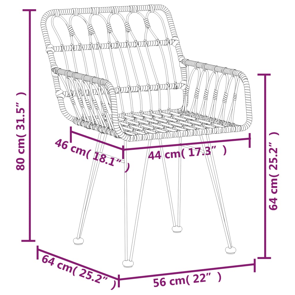 5 pcs conjunto de jantar p/ jardim vime PE