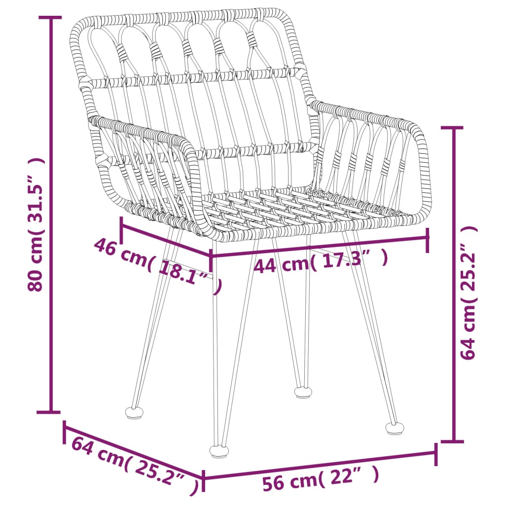 7 pcs conjunto de jantar para jardim vime PE