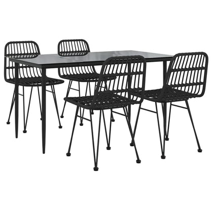 5 pcs conjunto de jantar p/ jardim vime PE preto