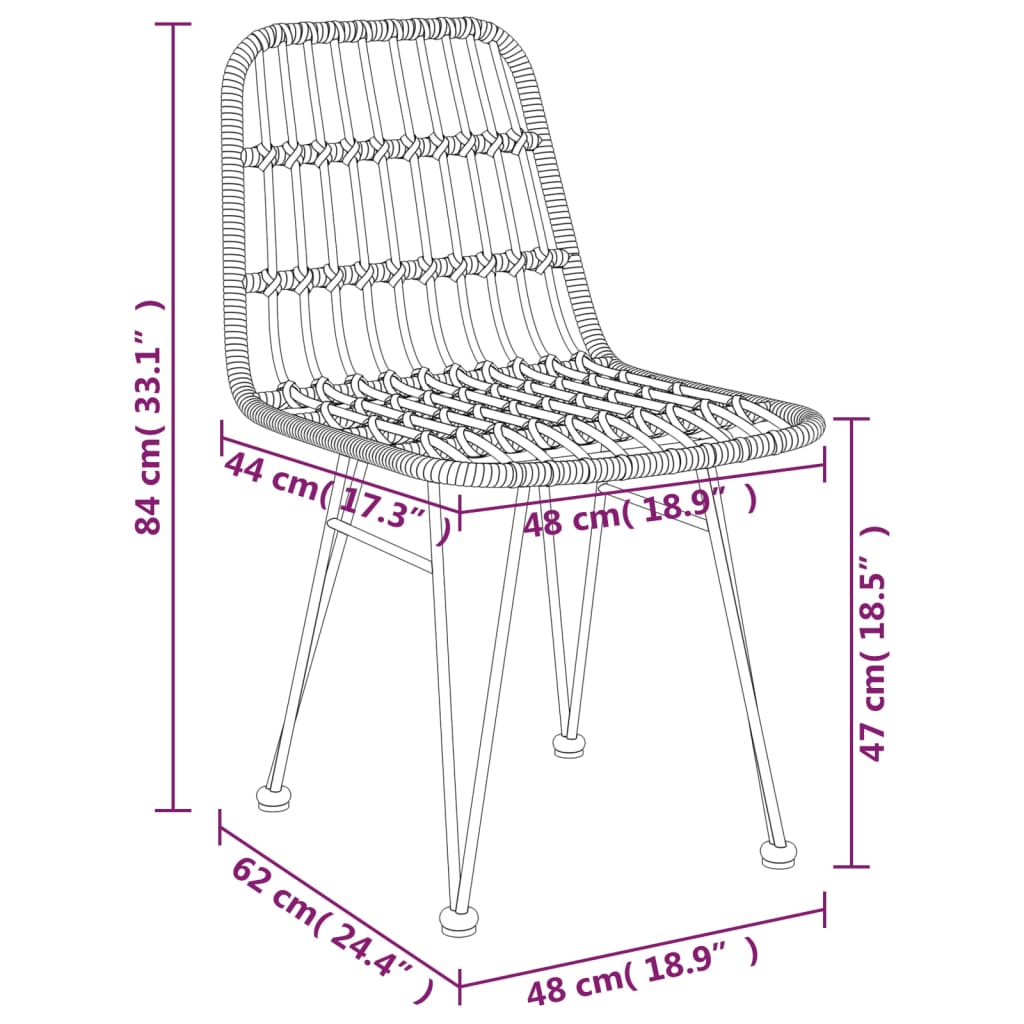 3 pcs conjunto de jantar para jardim vime PE