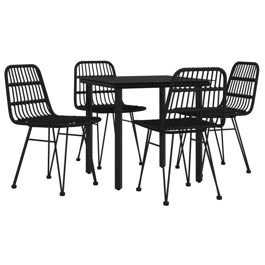 5 pcs conjunto de jantar p/ jardim vime PE preto