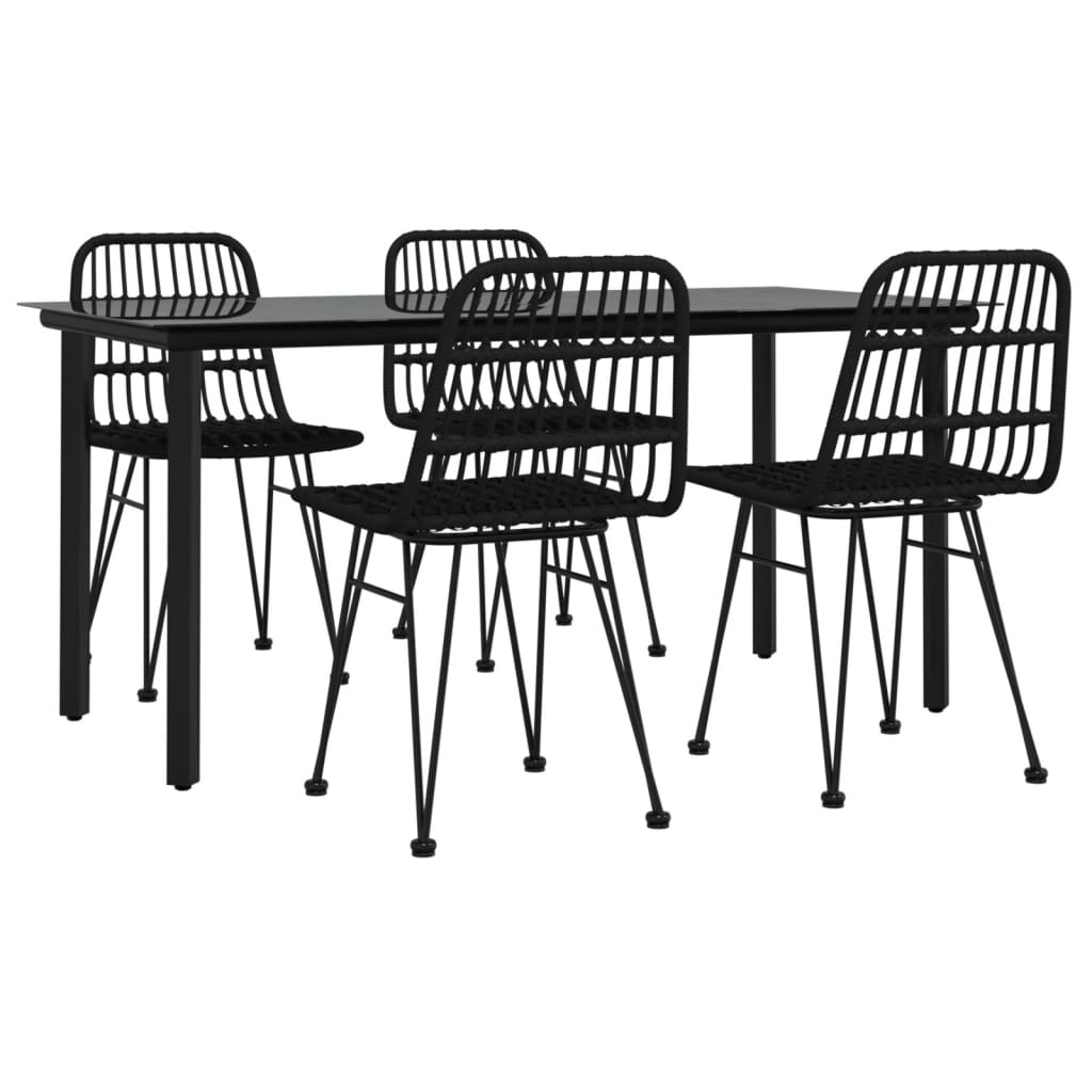 5 pcs conjunto de jantar p/ jardim vime PE preto