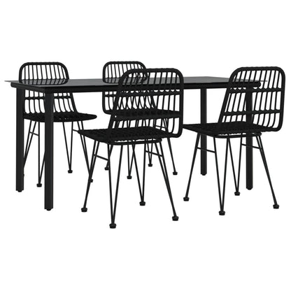 5 pcs conjunto de jantar p/ jardim vime PE preto