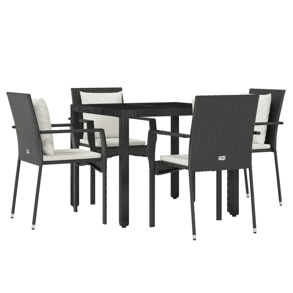 5 pcs conjunto de jantar p/ jardim c/ almofadões vime PE preto