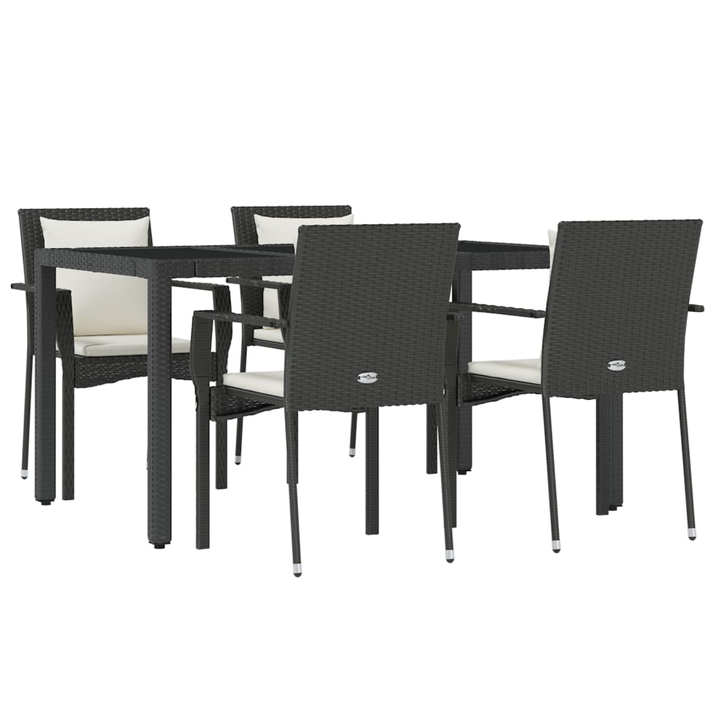 5 pcs conjunto de jantar p/ jardim c/ almofadões vime PE preto