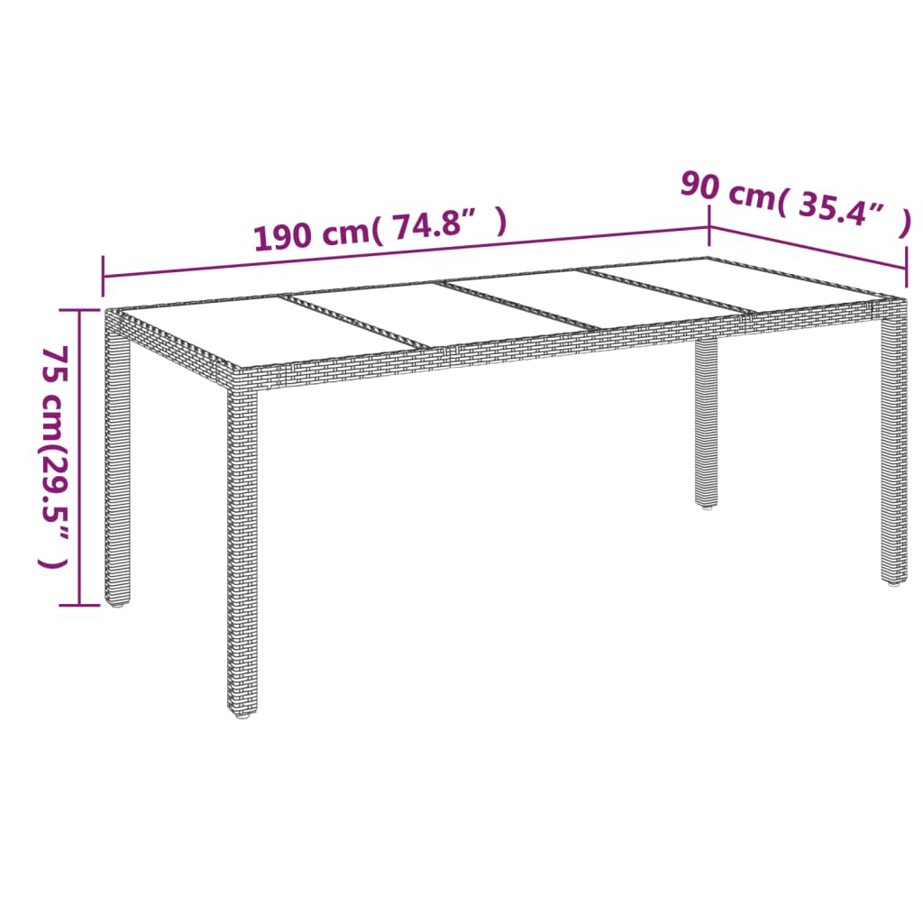 7 pcs conjunto de jantar p/ jardim c/ almofadões vime PE preto