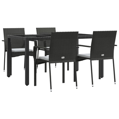 5 pcs conjunto de jantar p/ jardim c/ almofadões vime PE preto