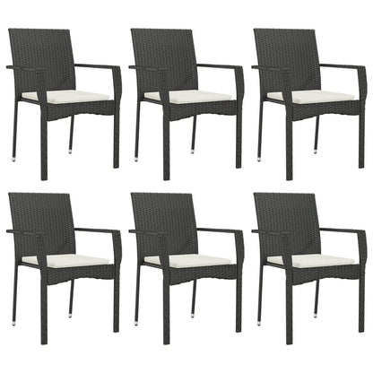 7 pcs conjunto de jantar p/ jardim c/ almofadões vime PE preto