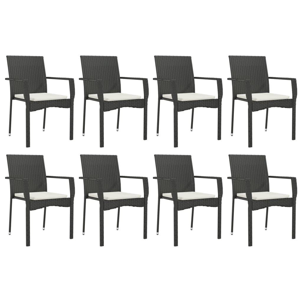 9 pcs conjunto de jantar p/ jardim c/ almofadões vime PE preto