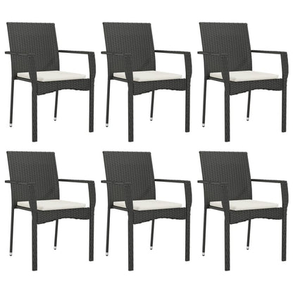 7 pcs conjunto de jantar p/ jardim c/ almofadões vime PE preto