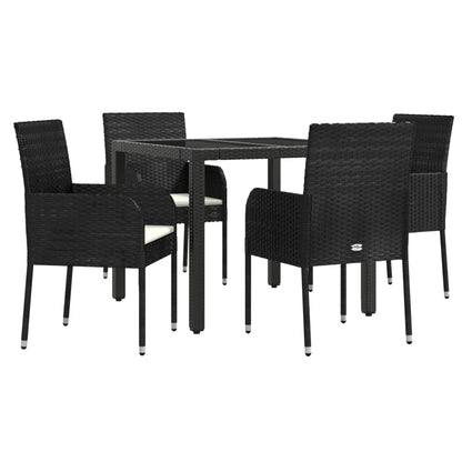 5 pcs conjunto de jantar p/ jardim c/ almofadões vime PE preto