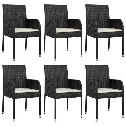 7 pcs conjunto de jantar p/ jardim c/ almofadões vime PE preto