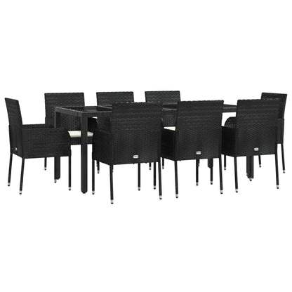 9 pcs conjunto de jantar p/ jardim c/ almofadões vime PE preto