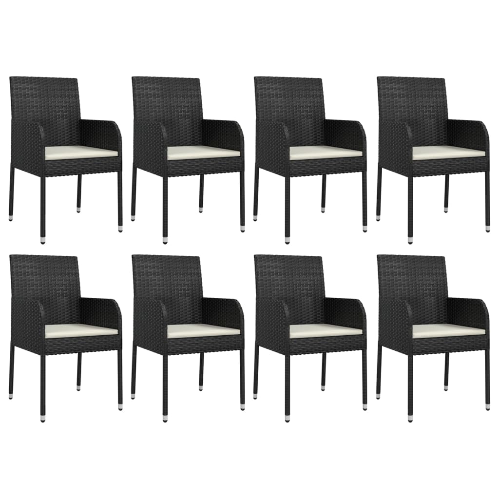 9 pcs conjunto de jantar p/ jardim c/ almofadões vime PE preto